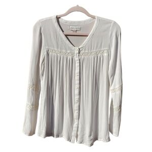 Knox Rose Ivory Rayon Long‎ Sleeve Button Up Blouse Shirt Top XS